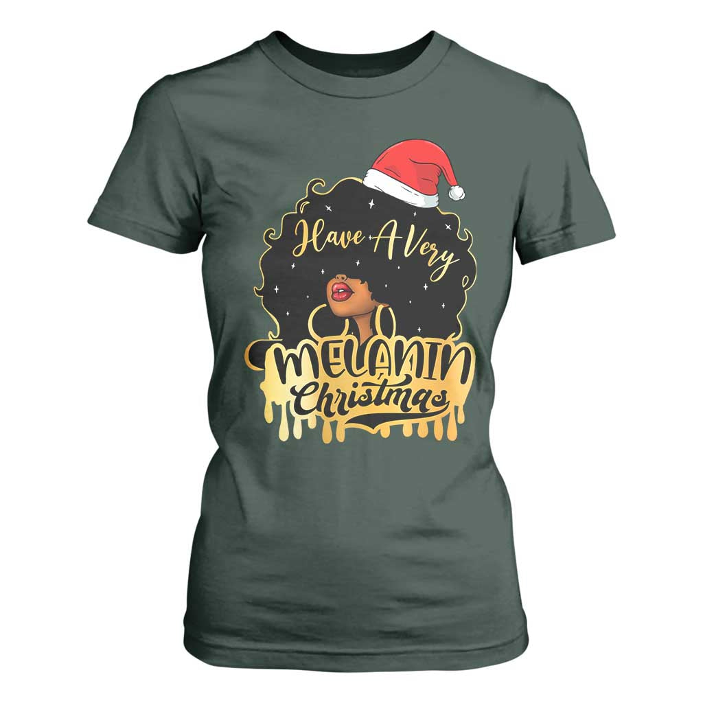Have A Melanin Christmas African American Santa Girl T Shirt For Women