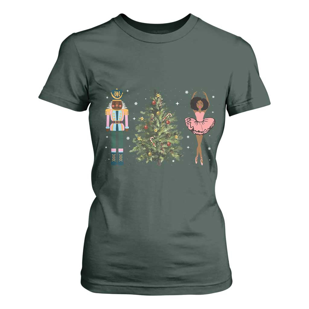 Funny Black Ballerina Afro Nutcracker African American Christmas T Shirt For Women