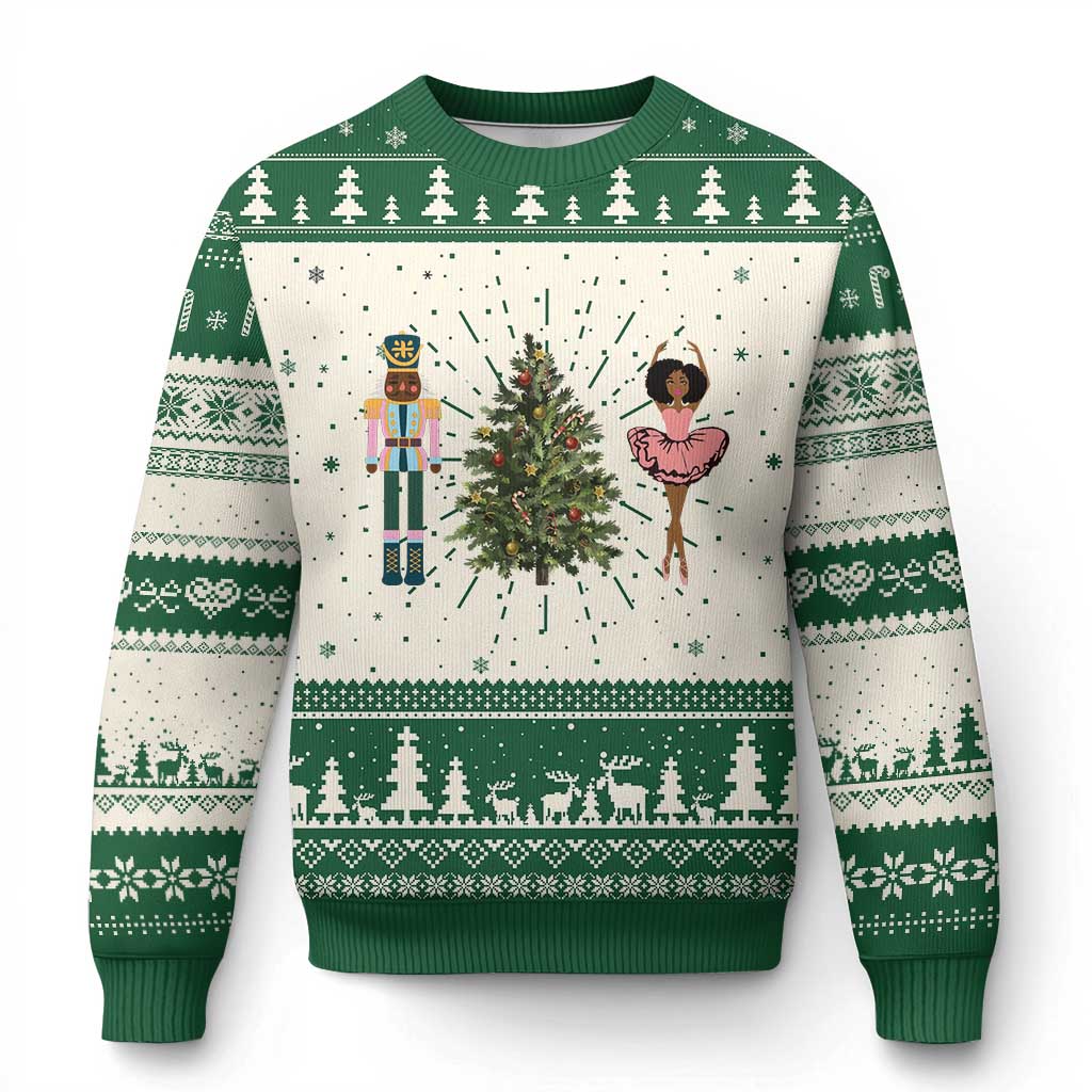 Funny Black Ballerina Afro Nutcracker Xmas African American Ugly Christmas Sweater