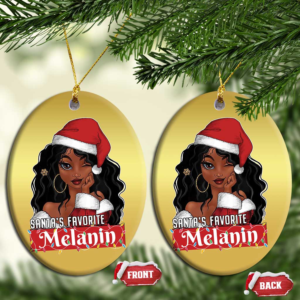 Xmas African American Christmas Ornament Santa's Favorite Melanin Black Santa Girl