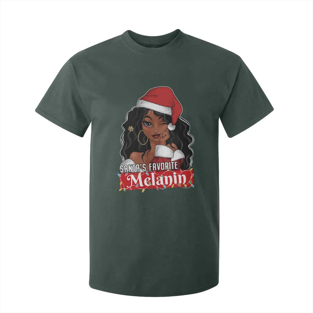 African American Christmas T Shirt For Kid Santa's Favorite Melanin Black Santa Girl