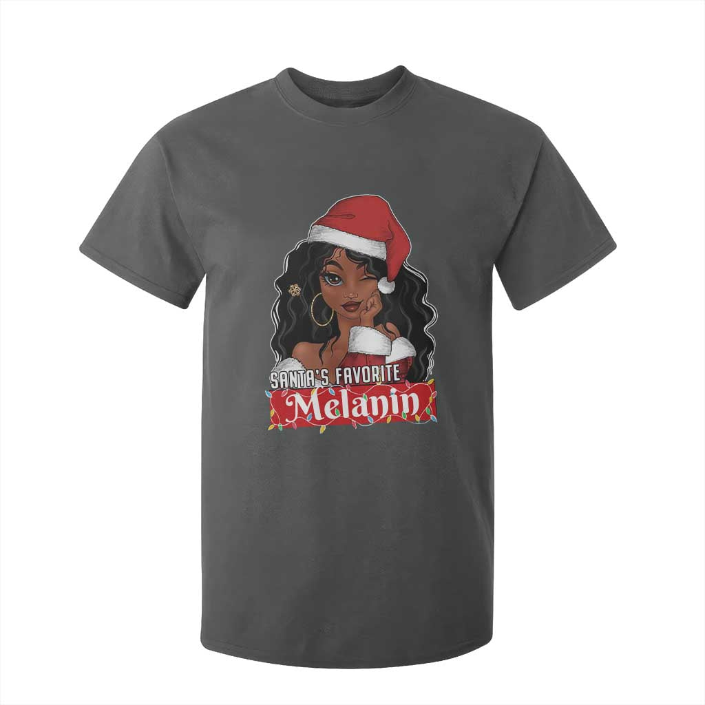 African American Christmas T Shirt For Kid Santa's Favorite Melanin Black Santa Girl