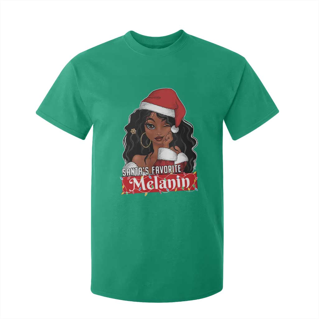 African American Christmas T Shirt For Kid Santa's Favorite Melanin Black Santa Girl