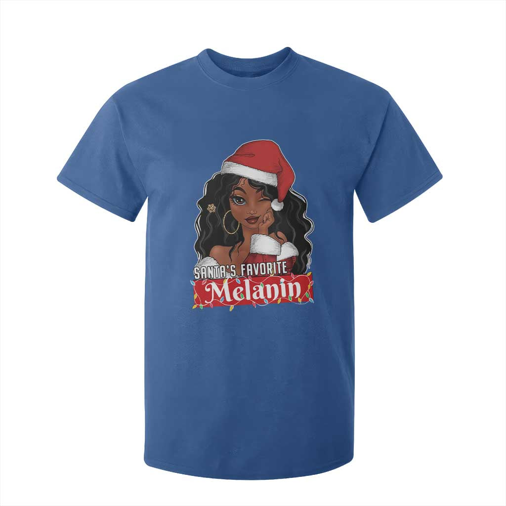 African American Christmas T Shirt For Kid Santa's Favorite Melanin Black Santa Girl