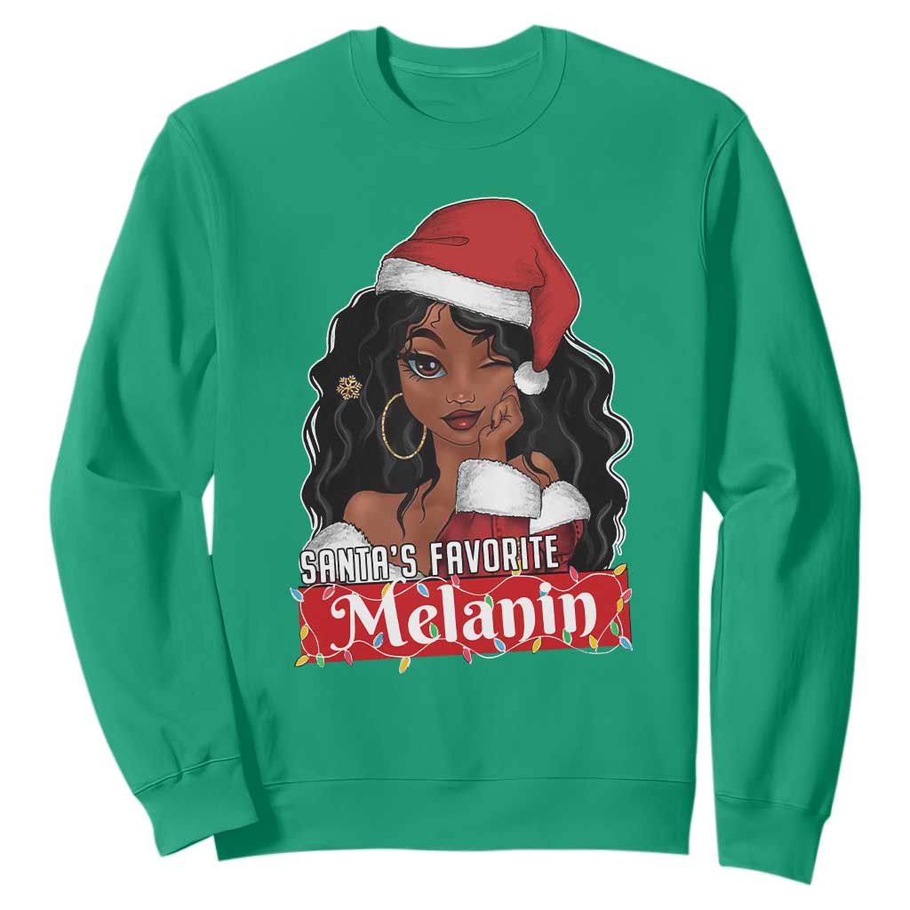 African American Christmas Sweatshirt Santa's Favorite Melanin Black Santa Girl