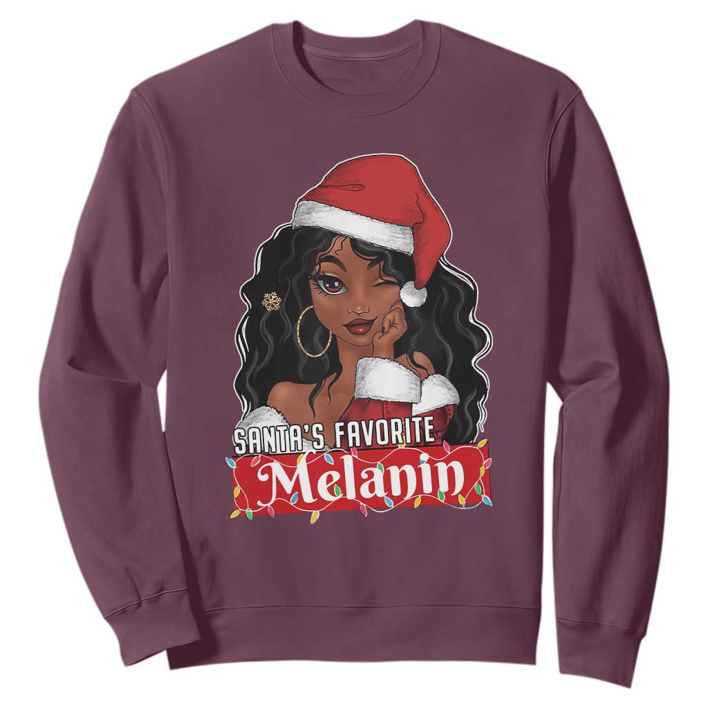 African American Christmas Sweatshirt Santa's Favorite Melanin Black Santa Girl