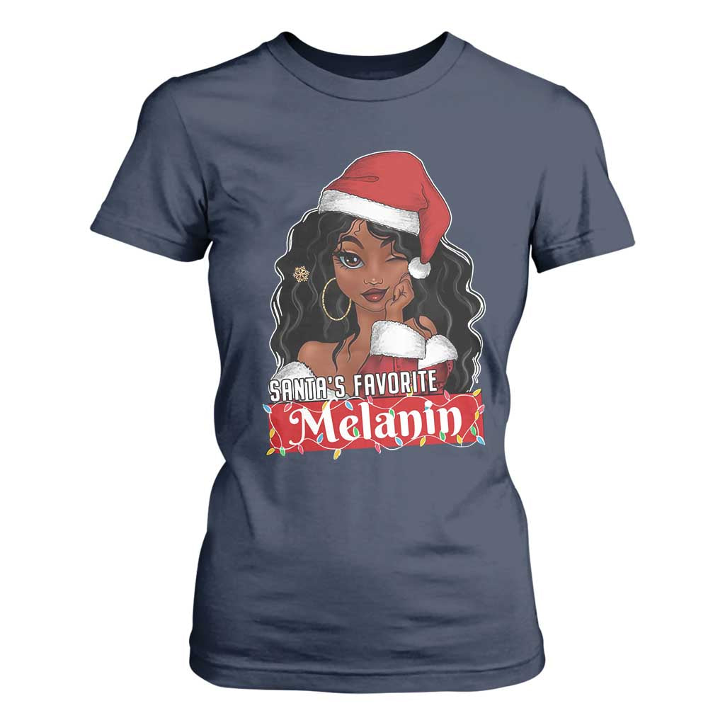 African American Christmas T Shirt For Women Santa's Favorite Melanin Black Santa Girl