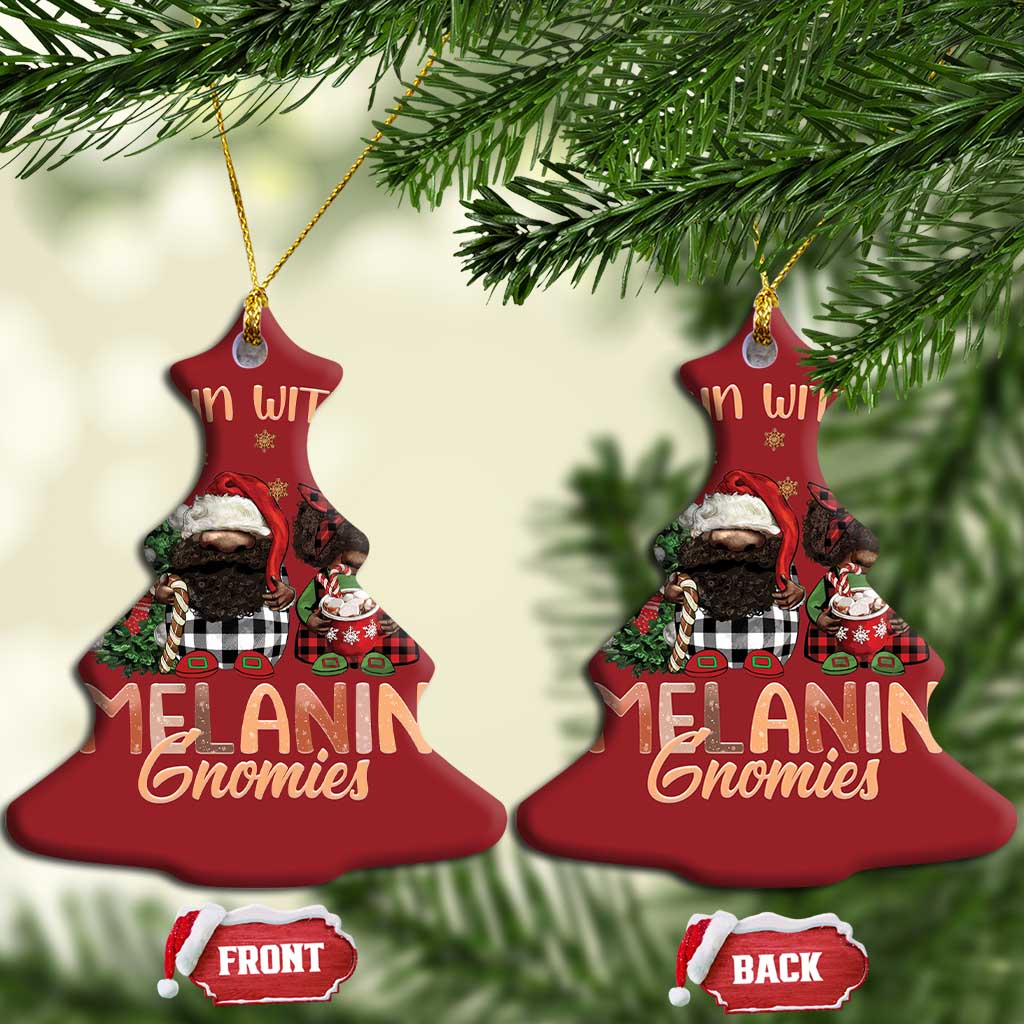 Funny Xmas African American Christmas Ornament Hangin With My Melanin Gnomies Afro Gnomes