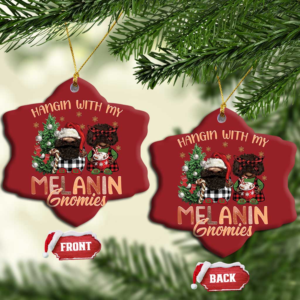 Funny Xmas African American Christmas Ornament Hangin With My Melanin Gnomies Afro Gnomes