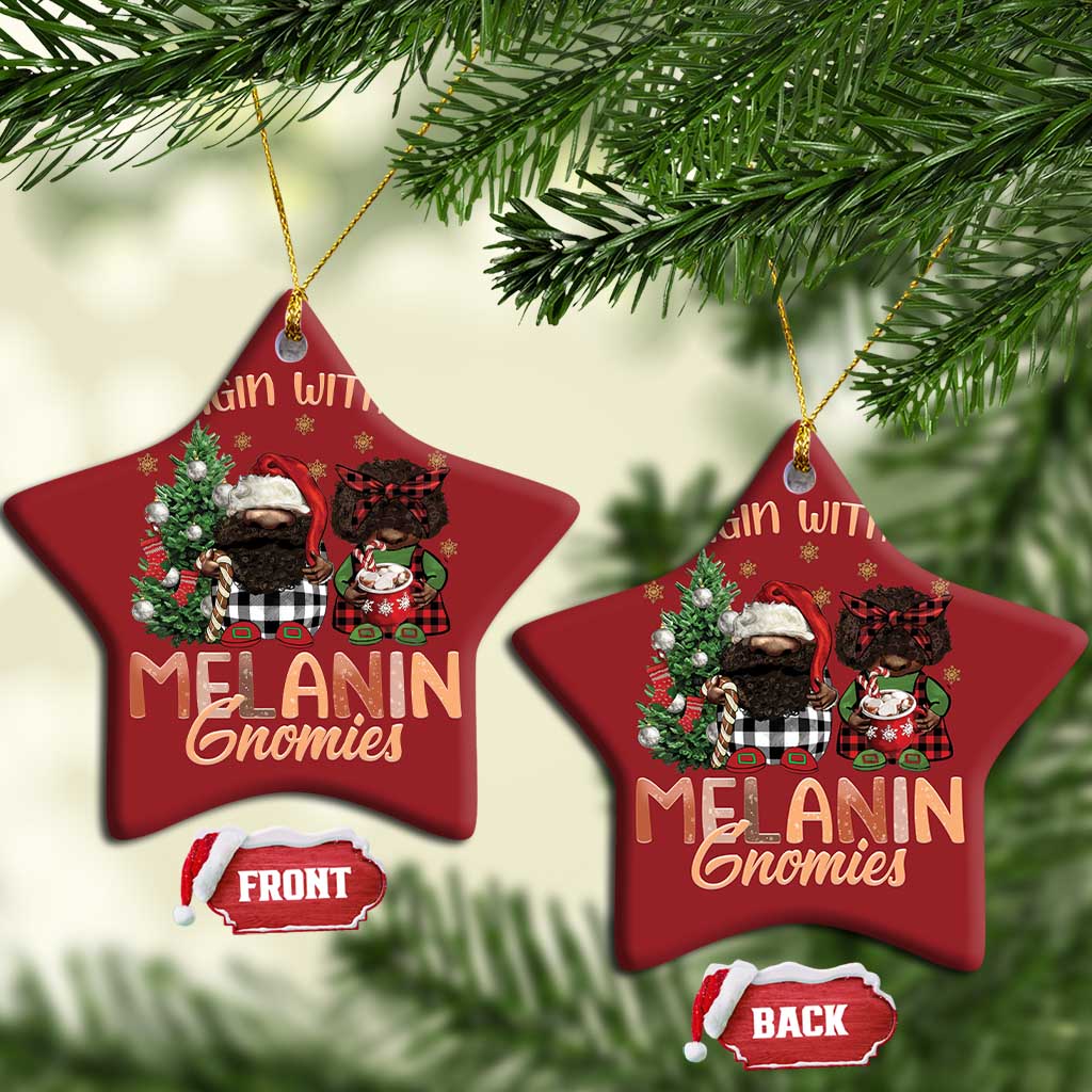 Funny Xmas African American Christmas Ornament Hangin With My Melanin Gnomies Afro Gnomes