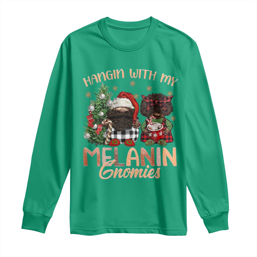 Funny Christmas African American Long Sleeve Shirt Hangin With My Melanin Gnomies Afro Gnomes