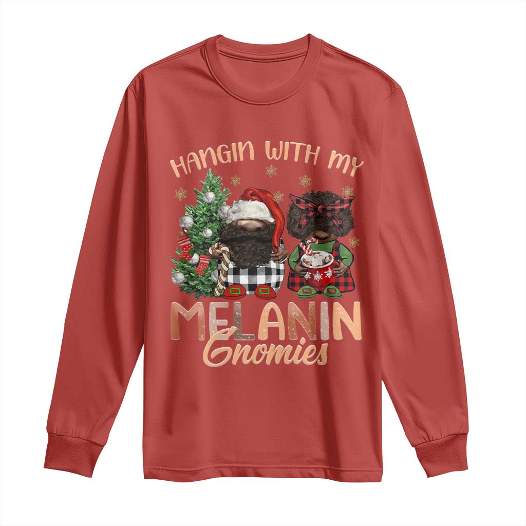 Funny Christmas African American Long Sleeve Shirt Hangin With My Melanin Gnomies Afro Gnomes
