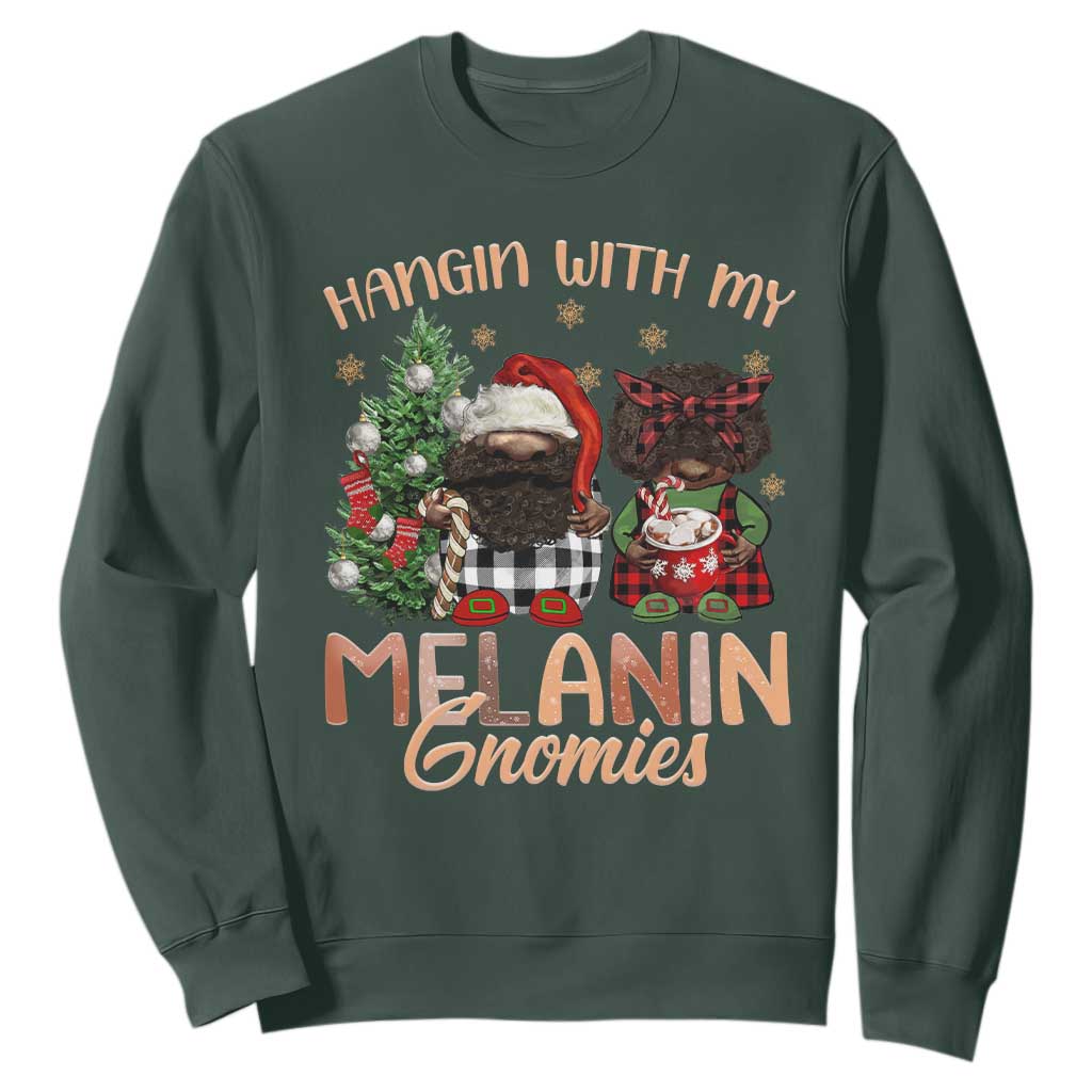 Funny Christmas African American Sweatshirt Hangin With My Melanin Gnomies Afro Gnomes