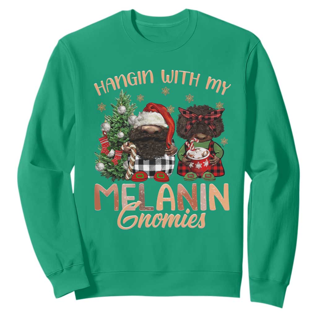 Funny Christmas African American Sweatshirt Hangin With My Melanin Gnomies Afro Gnomes