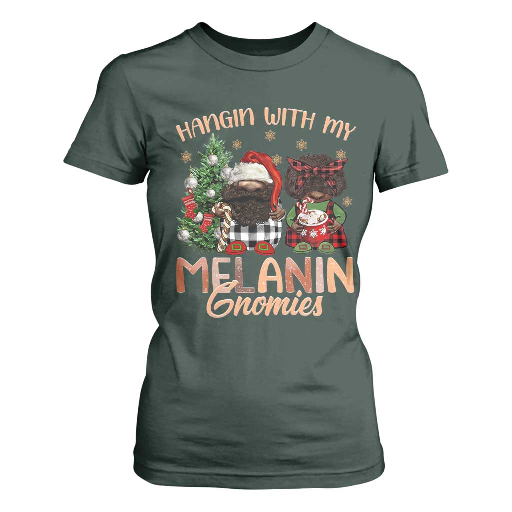 Funny Christmas African American T Shirt For Women Hangin With My Melanin Gnomies Afro Gnomes