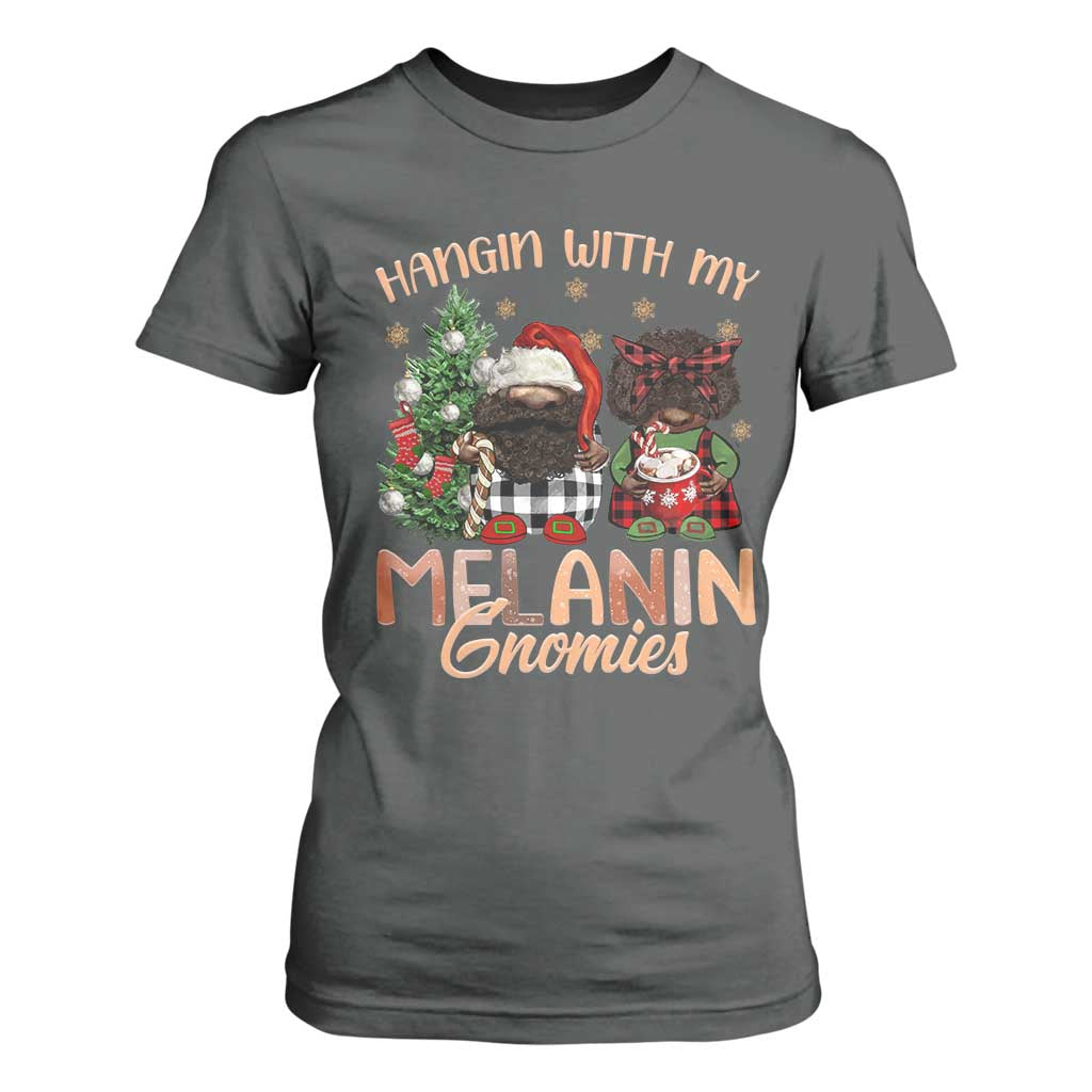 Funny Christmas African American T Shirt For Women Hangin With My Melanin Gnomies Afro Gnomes