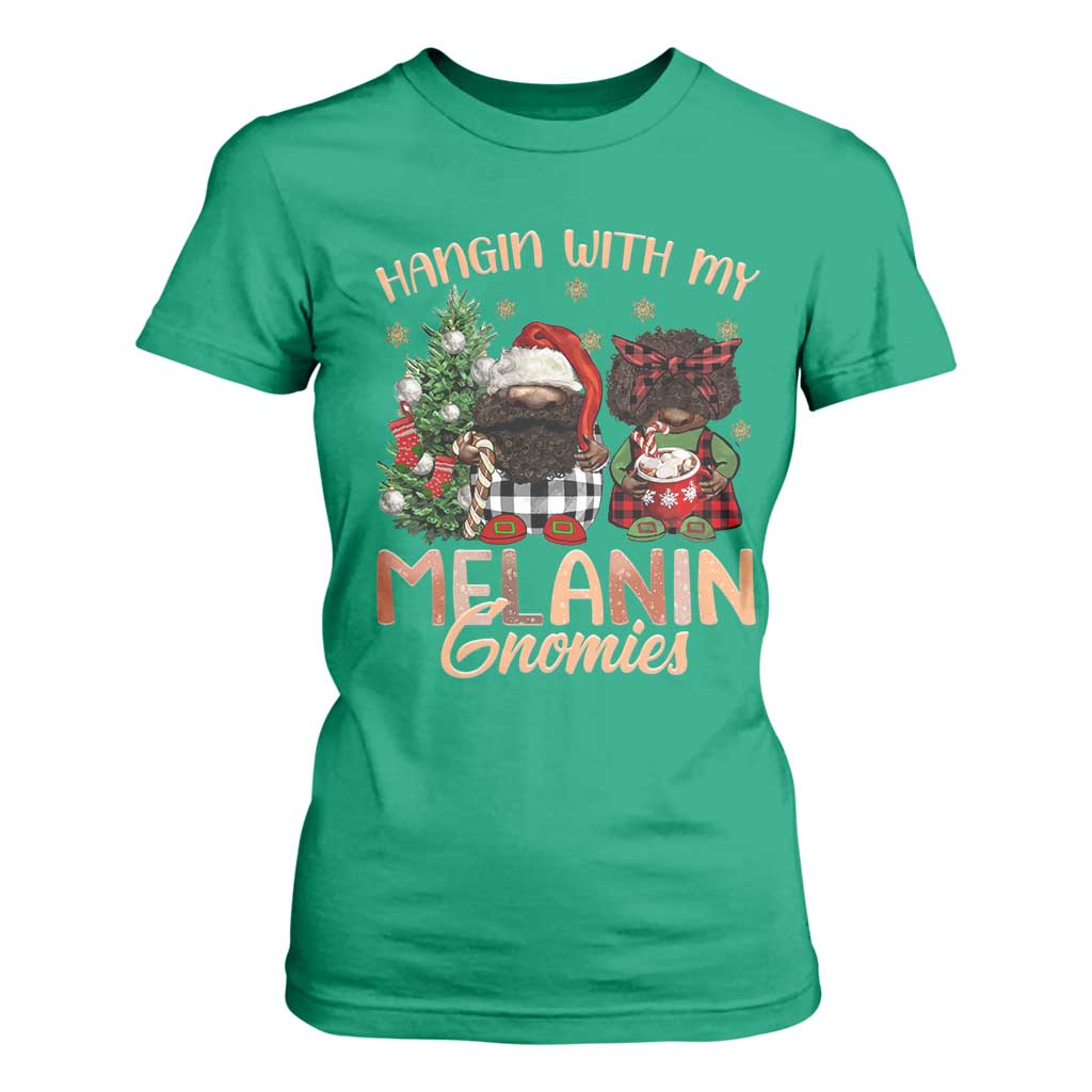 Funny Christmas African American T Shirt For Women Hangin With My Melanin Gnomies Afro Gnomes
