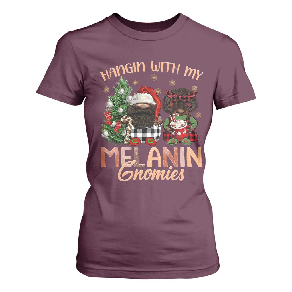 Funny Christmas African American T Shirt For Women Hangin With My Melanin Gnomies Afro Gnomes
