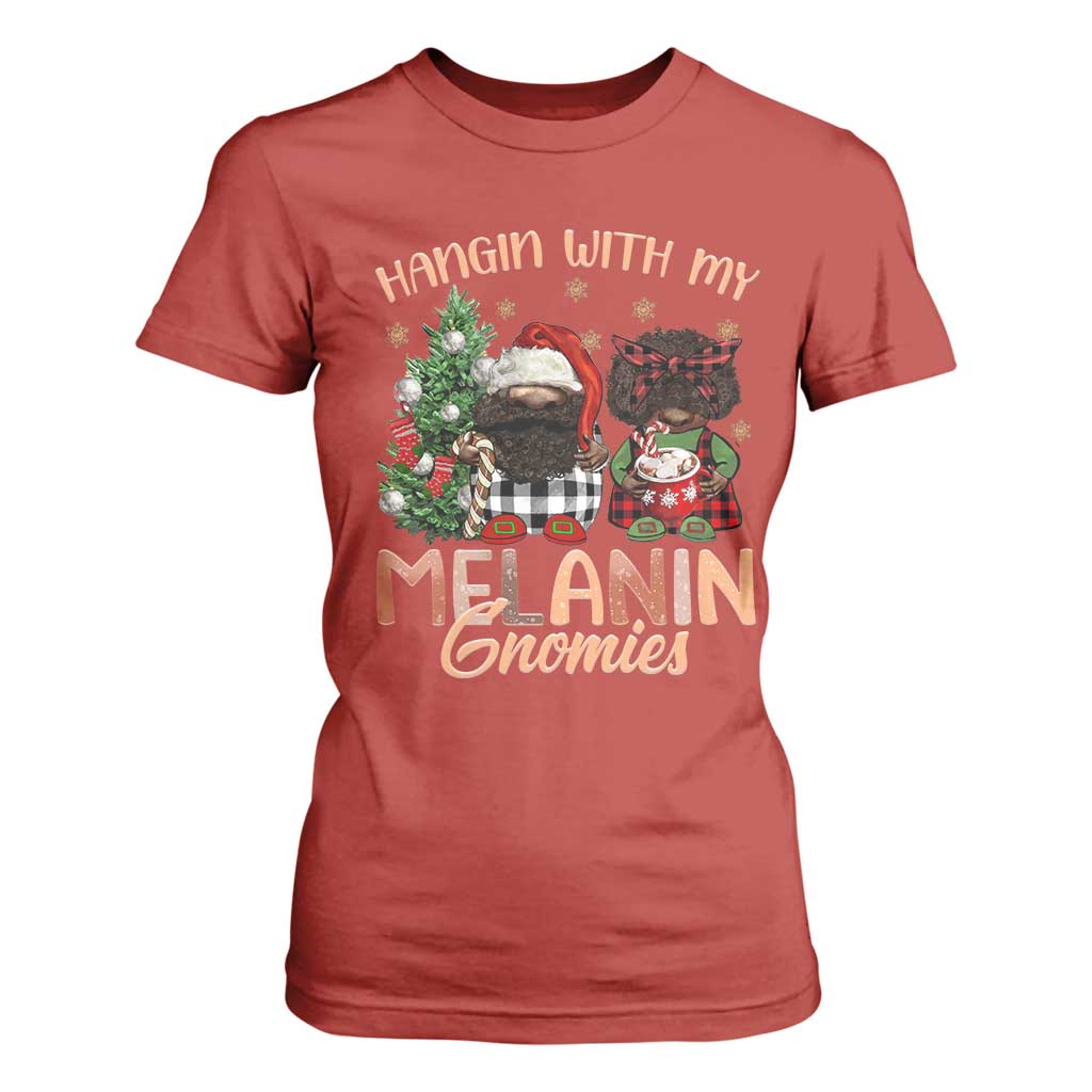 Funny Christmas African American T Shirt For Women Hangin With My Melanin Gnomies Afro Gnomes