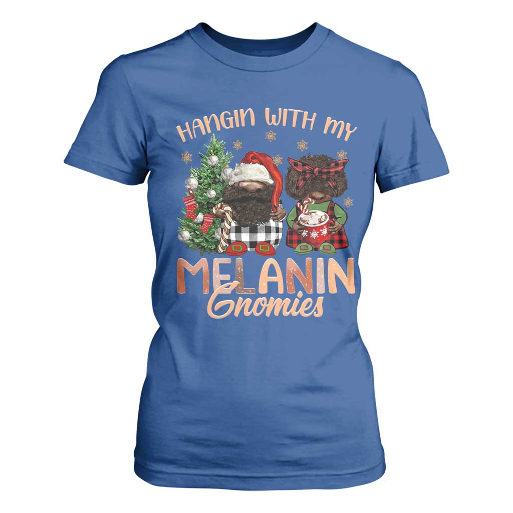 Funny Christmas African American T Shirt For Women Hangin With My Melanin Gnomies Afro Gnomes