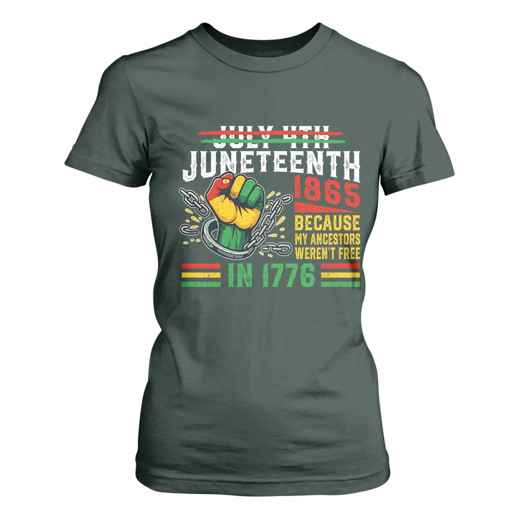 Juneteenth 1865 Because My Ancestors Weren't Free In 1776 T Shirt For Women Break The Chains