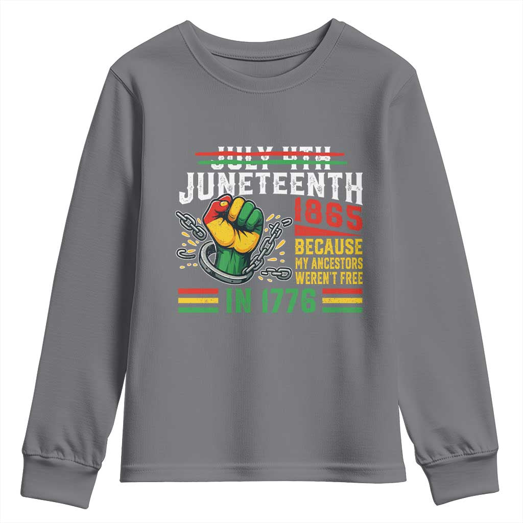 Juneteenth 1865 Because My Ancestors Weren't Free In 1776 Youth Sweatshirt Break The Chains
