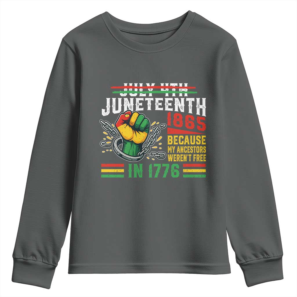 Juneteenth 1865 Because My Ancestors Weren't Free In 1776 Youth Sweatshirt Break The Chains