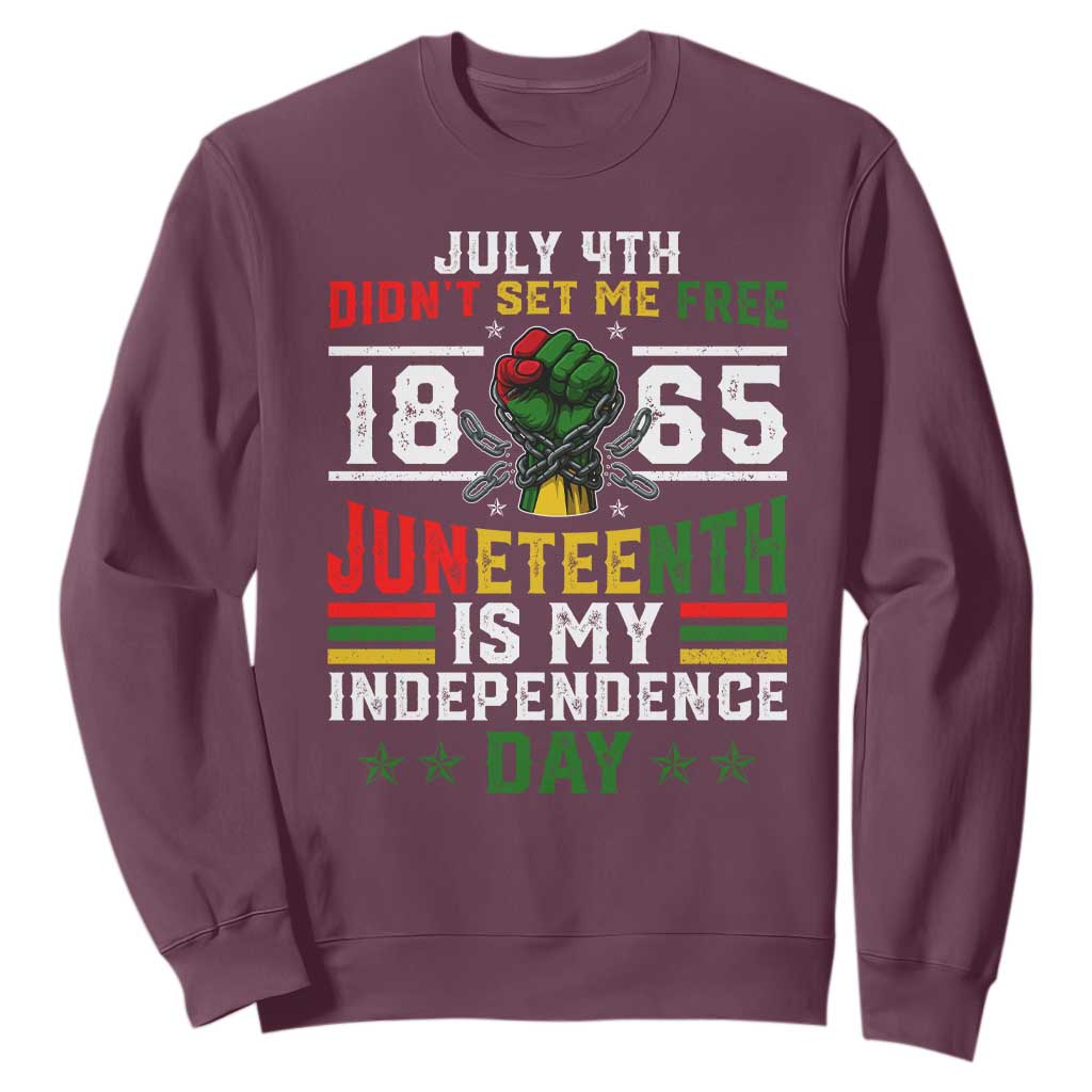 July 4th Didn't Set Me Free 1865 Juneteenth Is My Independence Day Sweatshirt