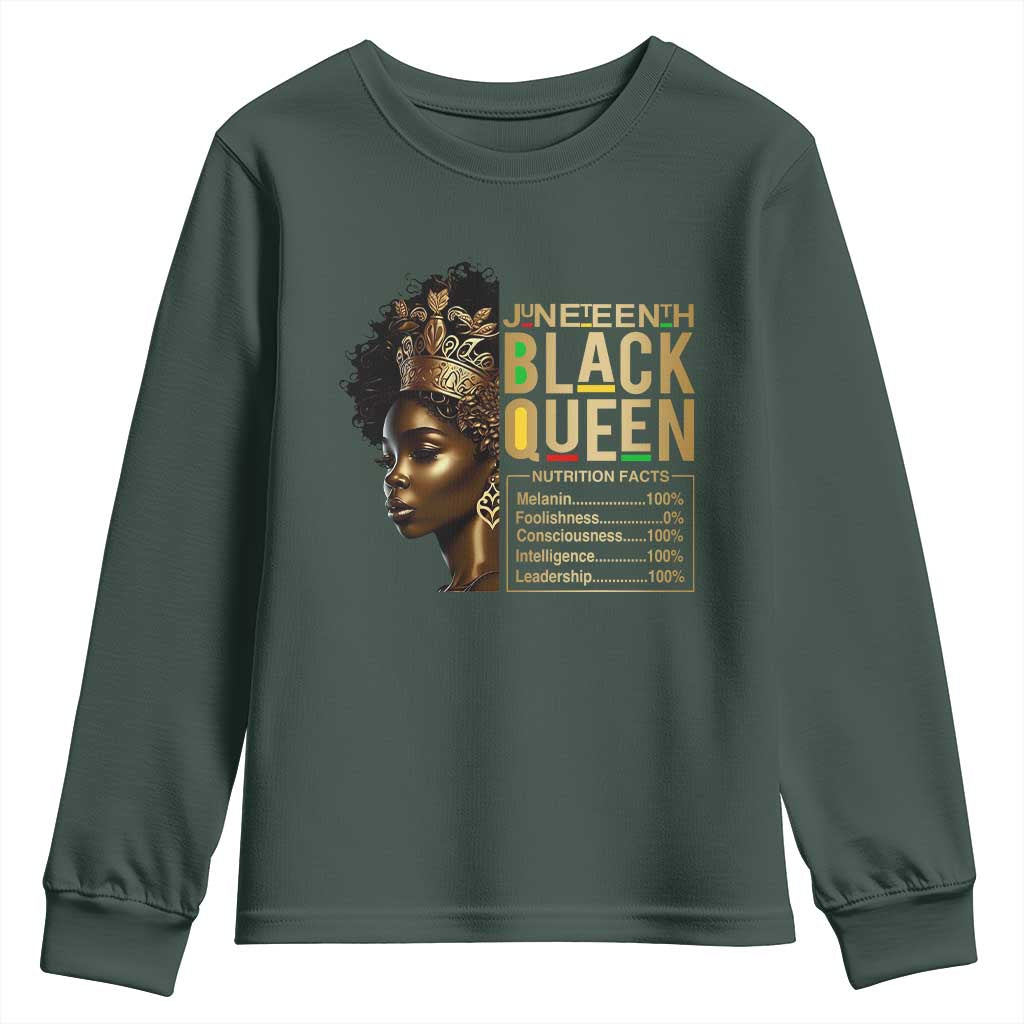 Juneteenth Black Queen Nutritional Facts Youth Sweatshirt Afro Melanin Queen