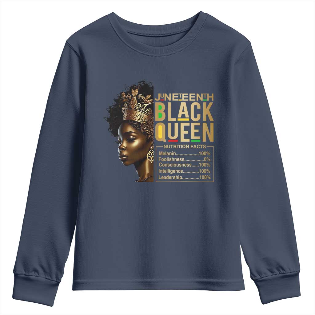 Juneteenth Black Queen Nutritional Facts Youth Sweatshirt Afro Melanin Queen