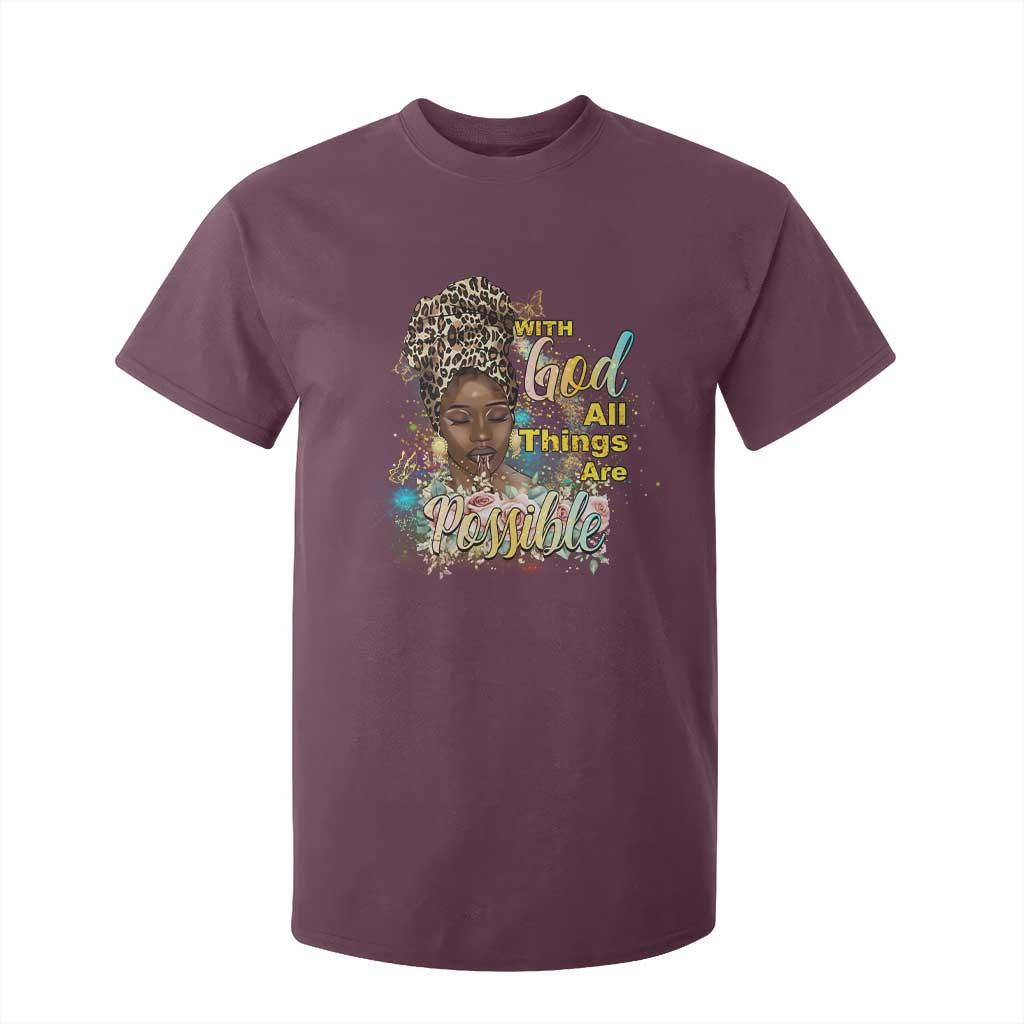 Christian African American T Shirt For Kid With God All Things Are Possible Black Prayer