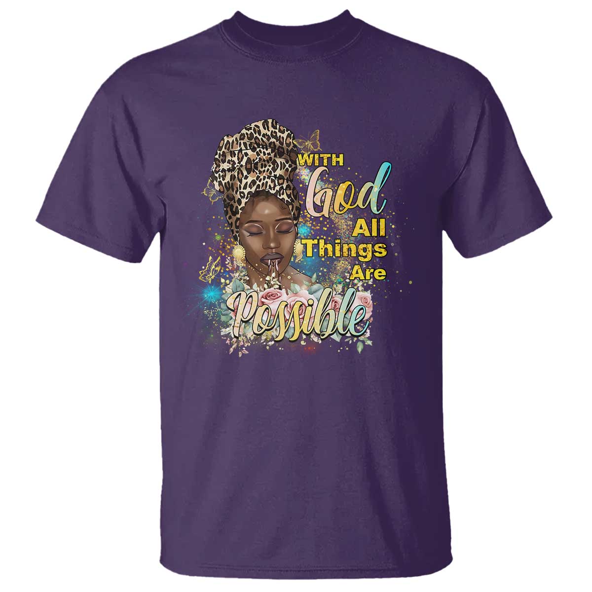 Christian African American T Shirt With God All Things Are Possible Black Prayer