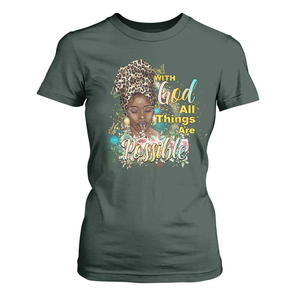 Christian African American T Shirt For Women With God All Things Are Possible Black Prayer