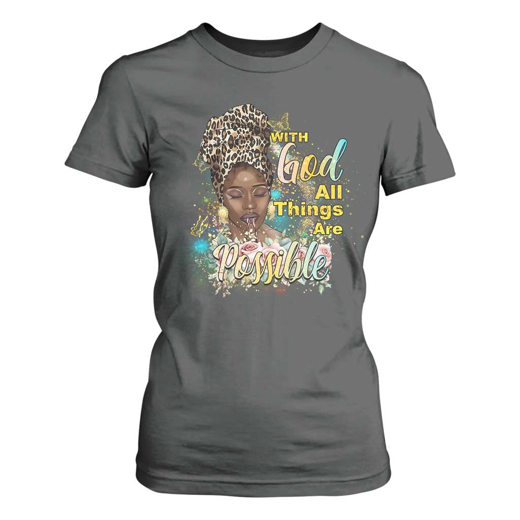 Christian African American T Shirt For Women With God All Things Are Possible Black Prayer