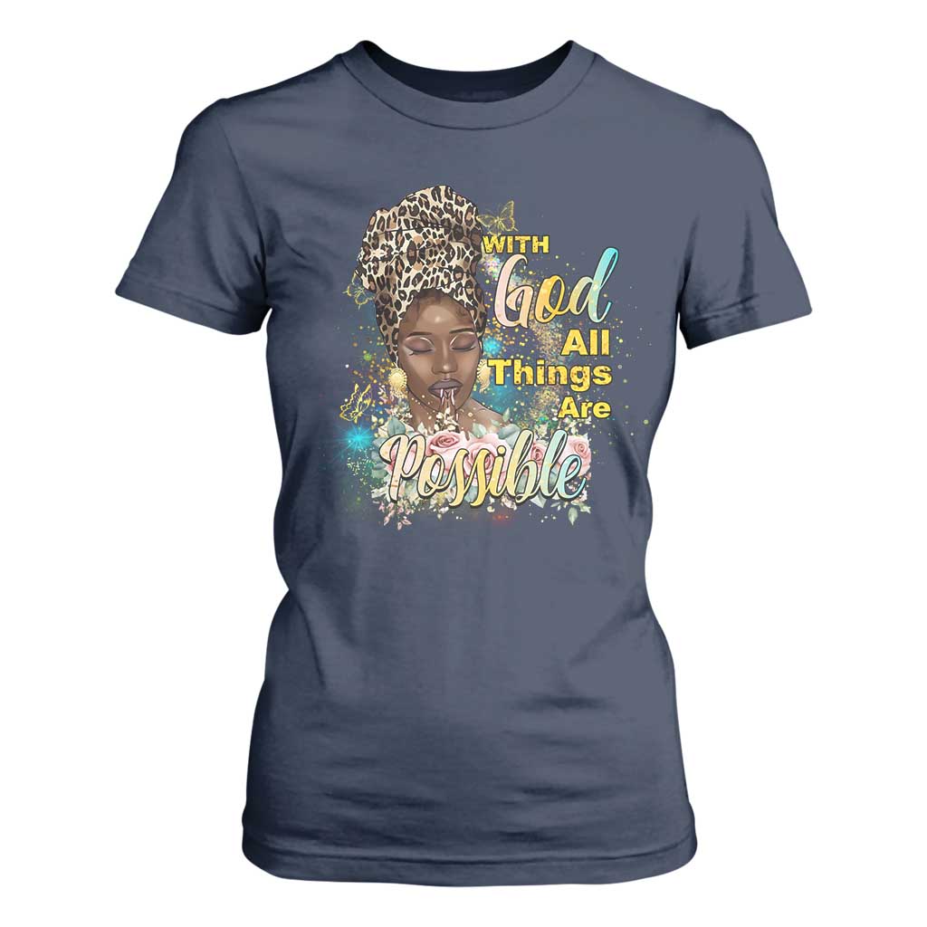 Christian African American T Shirt For Women With God All Things Are Possible Black Prayer
