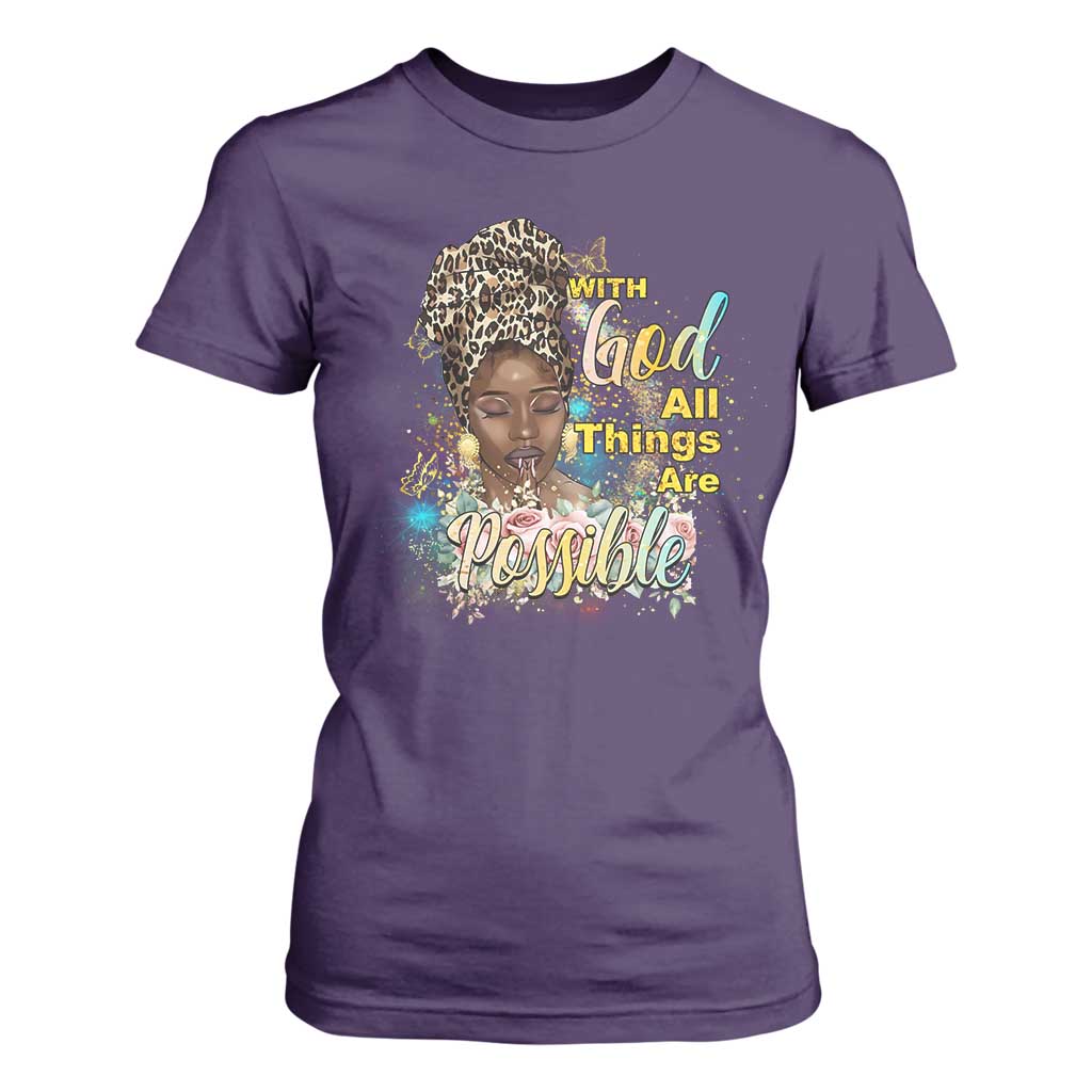 Christian African American T Shirt For Women With God All Things Are Possible Black Prayer