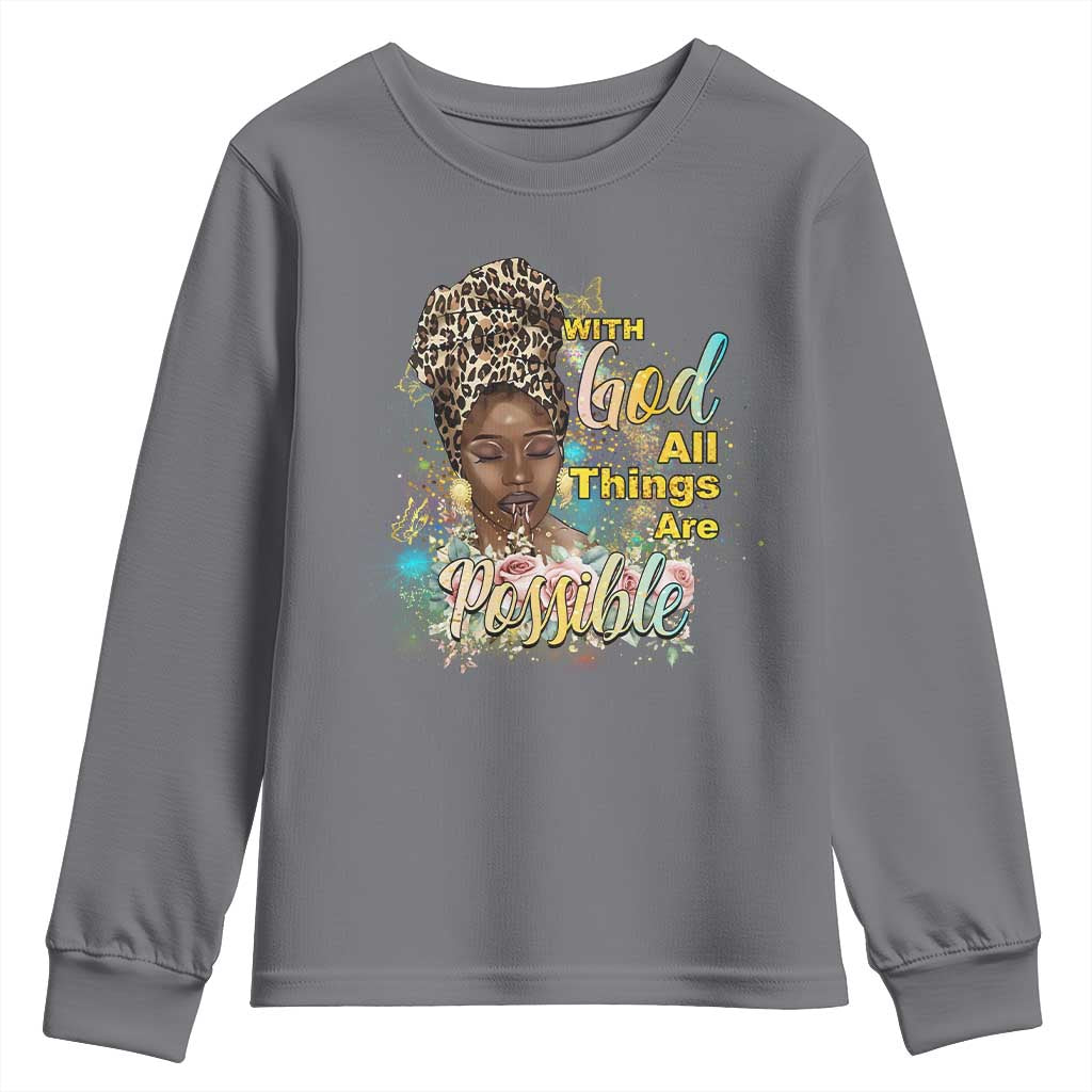 Christian African American Youth Sweatshirt With God All Things Are Possible Black Prayer