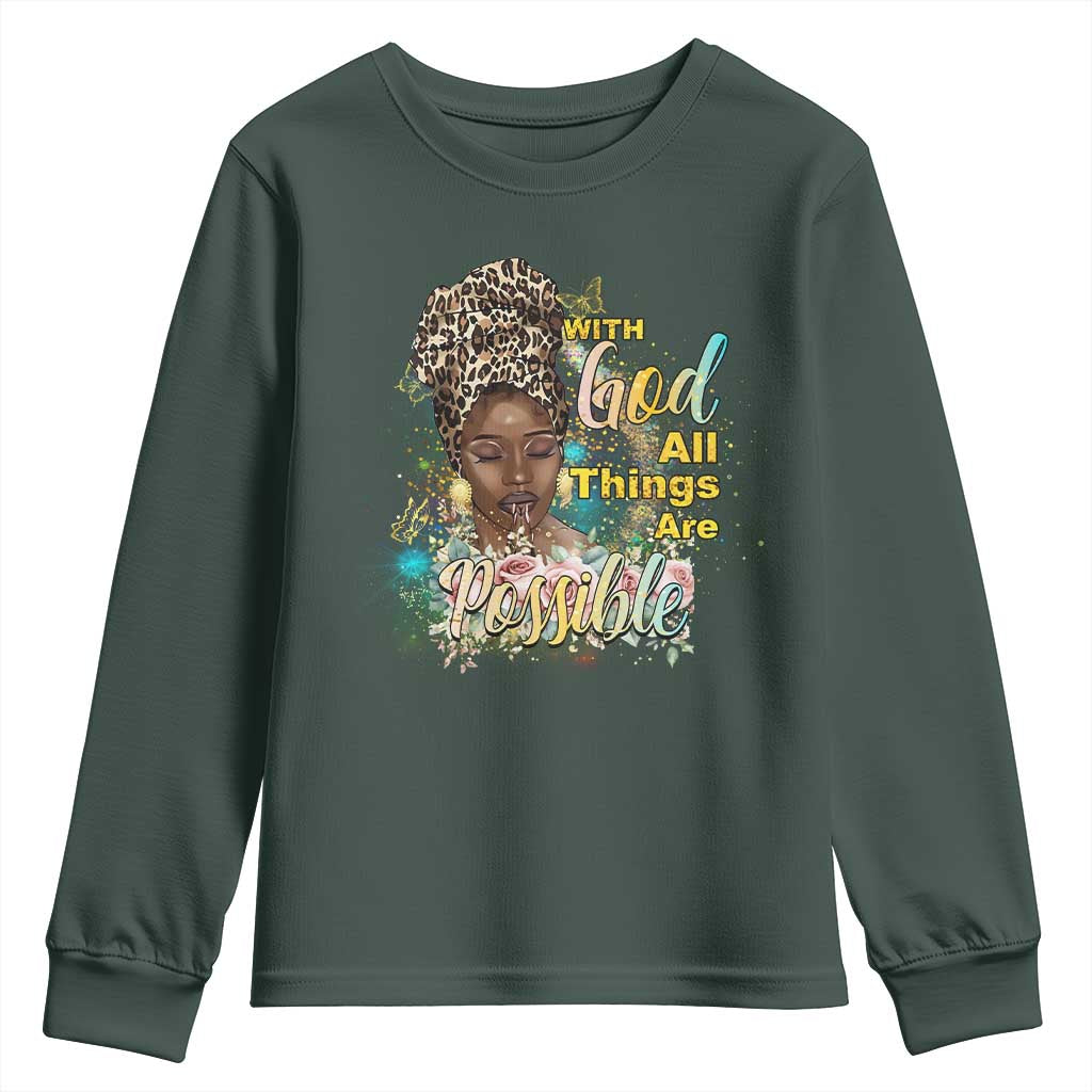 Christian African American Youth Sweatshirt With God All Things Are Possible Black Prayer