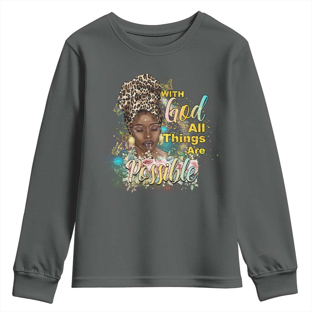 Christian African American Youth Sweatshirt With God All Things Are Possible Black Prayer
