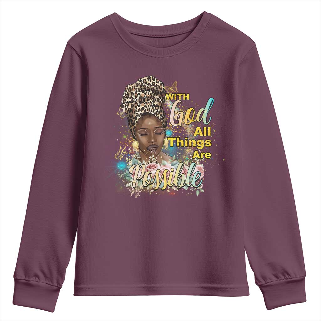 Christian African American Youth Sweatshirt With God All Things Are Possible Black Prayer