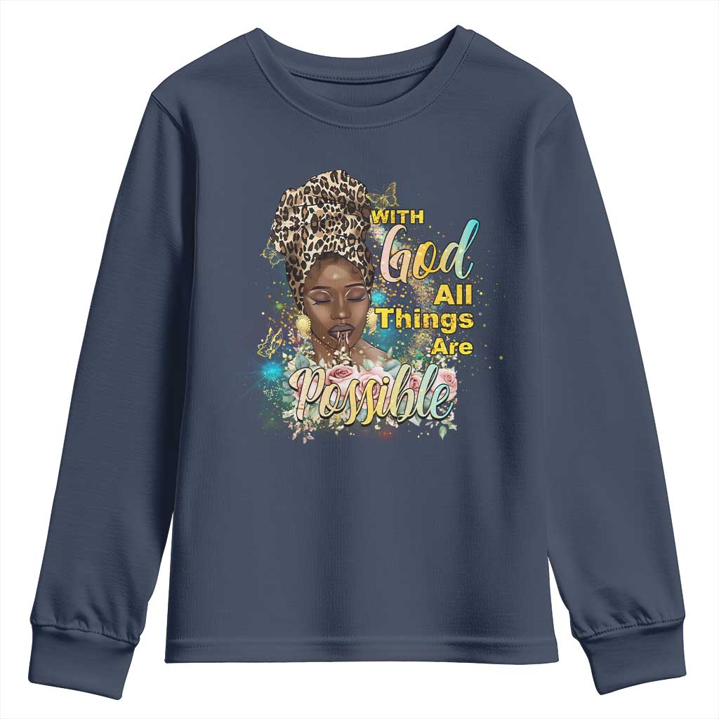 Christian African American Youth Sweatshirt With God All Things Are Possible Black Prayer