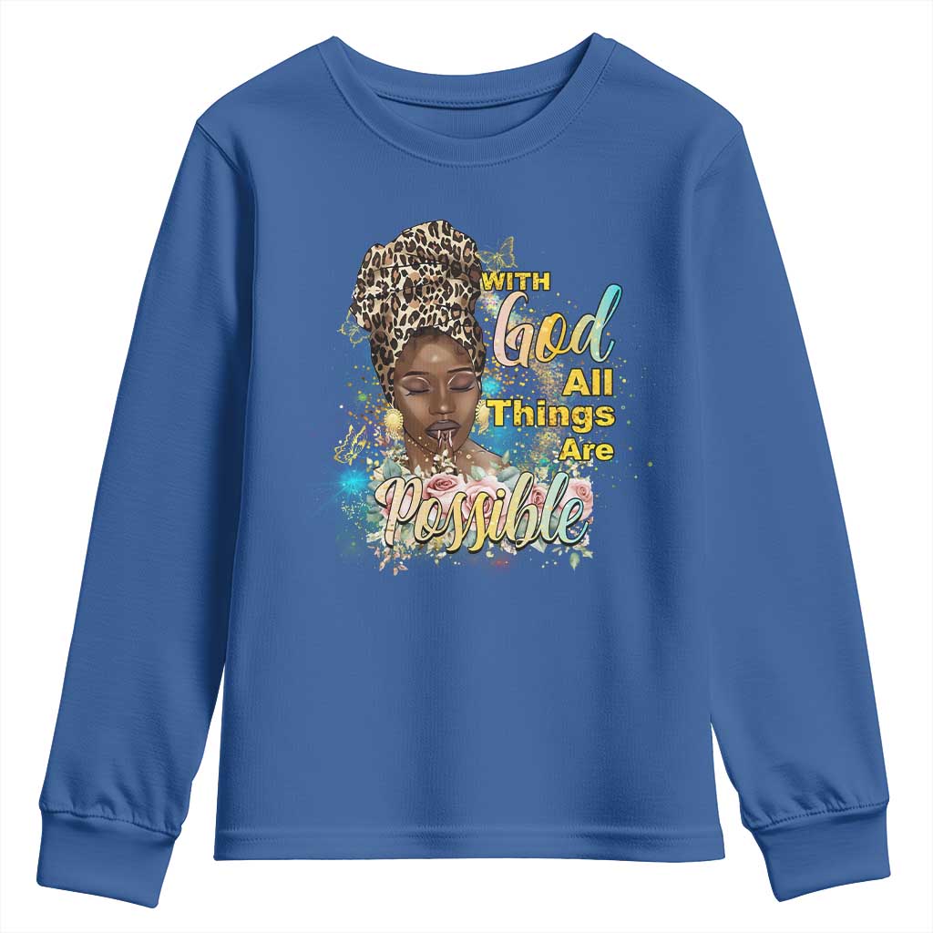 Christian African American Youth Sweatshirt With God All Things Are Possible Black Prayer
