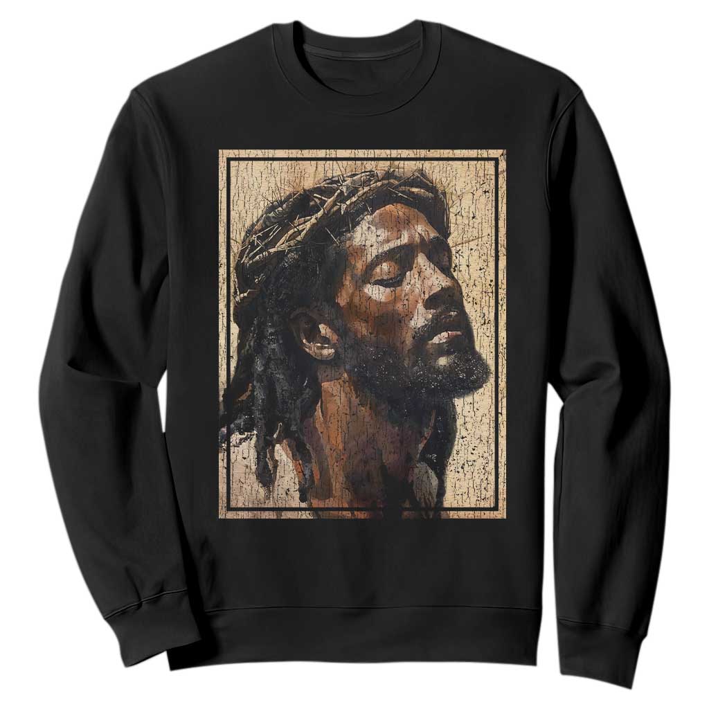 Religious Black Jesus With Crown Of Thorns Sweatshirt