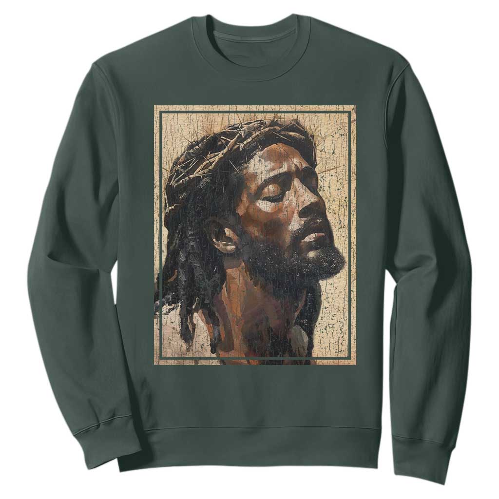 Religious Black Jesus With Crown Of Thorns Sweatshirt