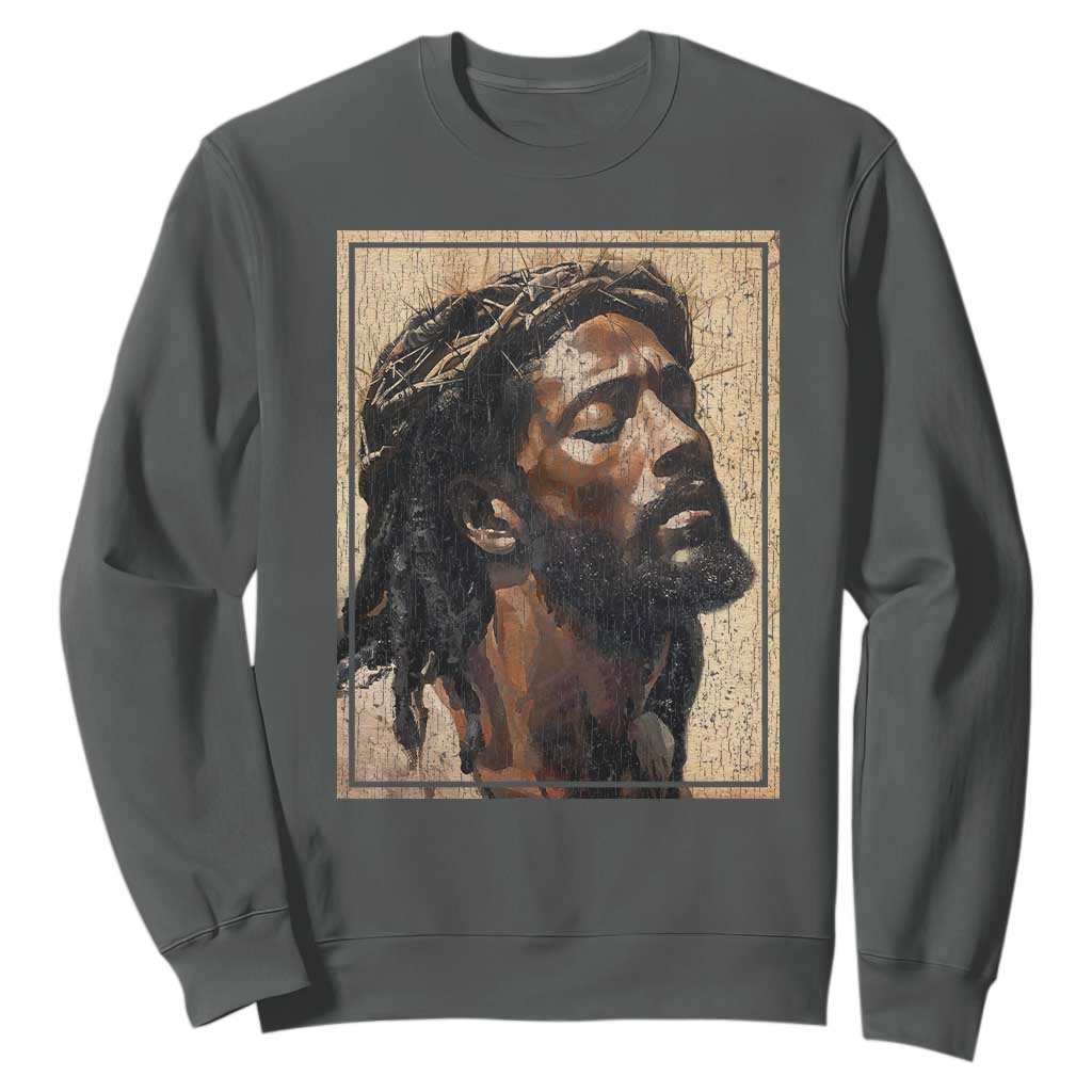 Religious Black Jesus With Crown Of Thorns Sweatshirt