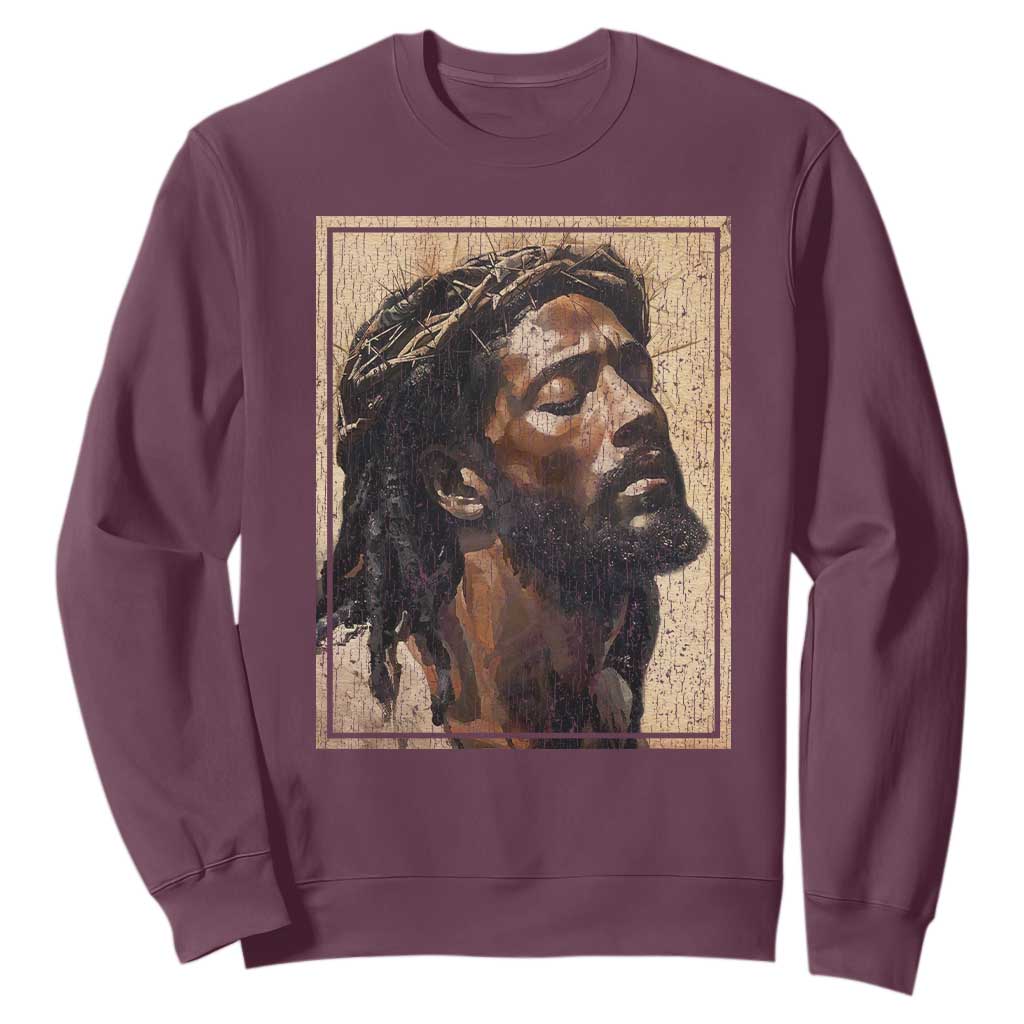 Religious Black Jesus With Crown Of Thorns Sweatshirt