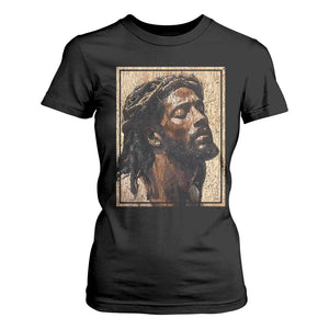 Religious Black Jesus With Crown Of Thorns T Shirt For Women