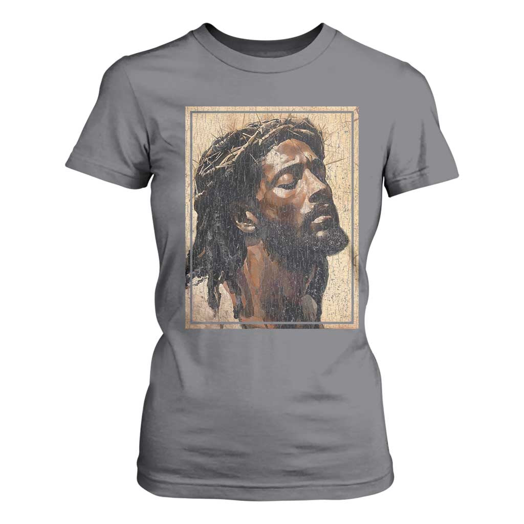 Religious Black Jesus With Crown Of Thorns T Shirt For Women
