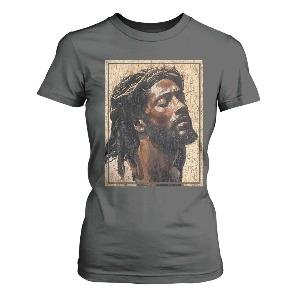 Religious Black Jesus With Crown Of Thorns T Shirt For Women