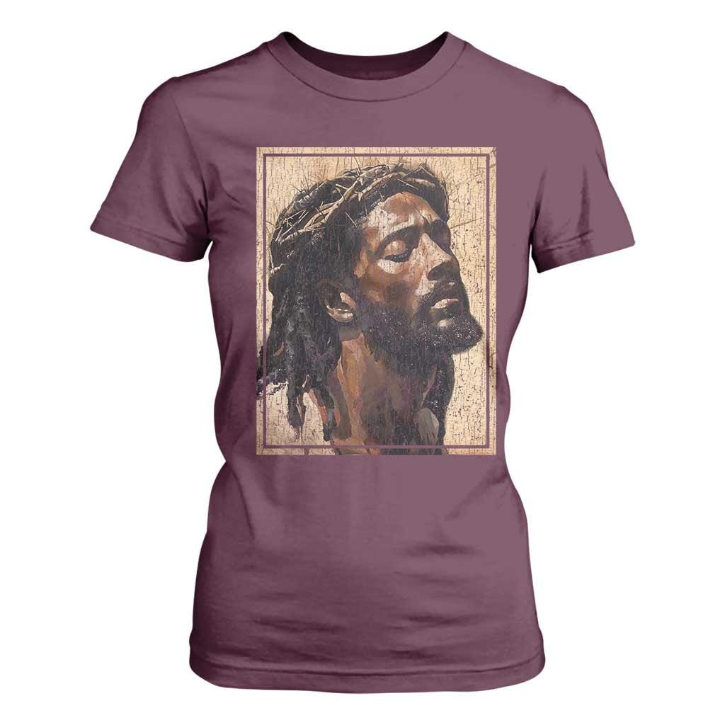 Religious Black Jesus With Crown Of Thorns T Shirt For Women